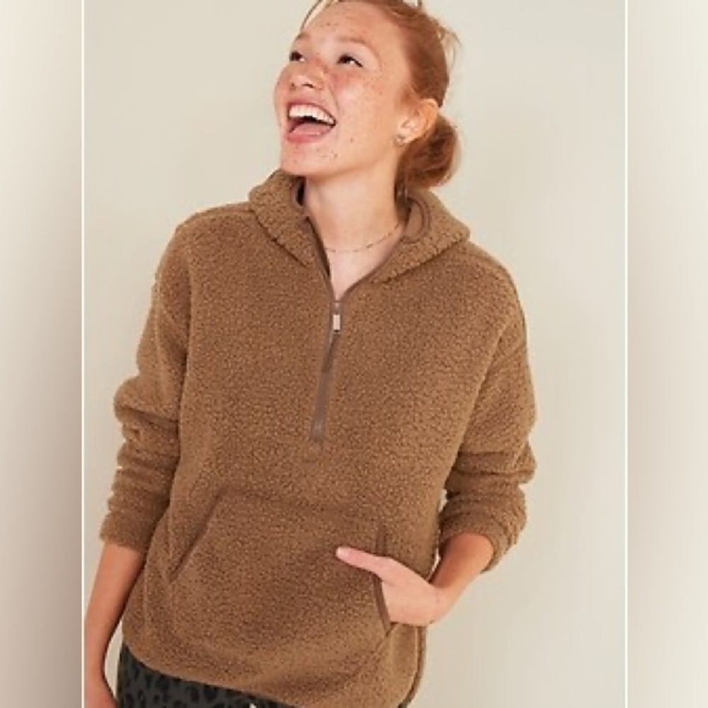 Cozy Teddy Sherpa Half-Zip Tunic Hoodie size S